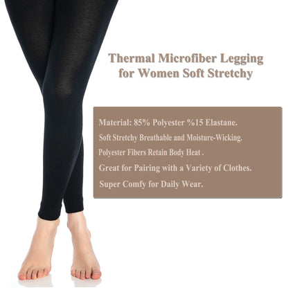 1 Pack - Black Thermal Leggings for Women Microfiber Soft Stretchy Full Winter Warm Tight Leggings